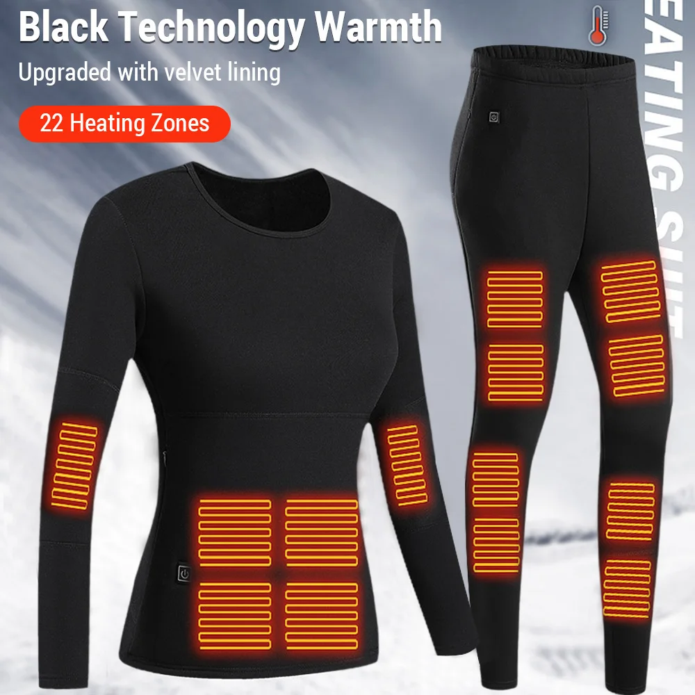 

Electric Heating Underwear Set for Women 28 Areas Intelligent Temperature Control Heating Body Suit Outdoor Electric Underwear