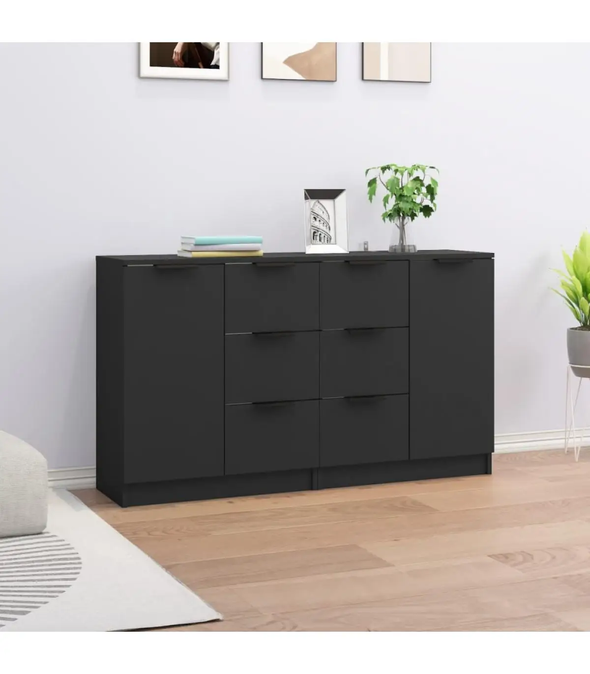 Sideboards 2 PAs black plywood 60x30x70 cm