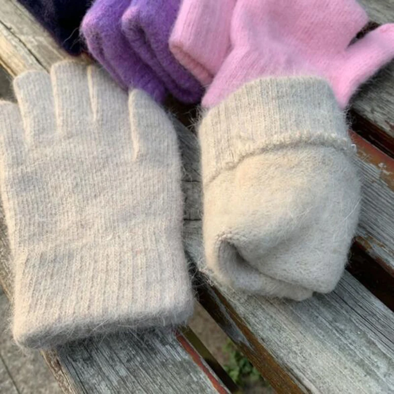 Gants chauds en cachemire à écran tactile pour femmes et hommes, mitaines tricotées, gants d\'équitation moelleux, doigt complet, crochet féminin,