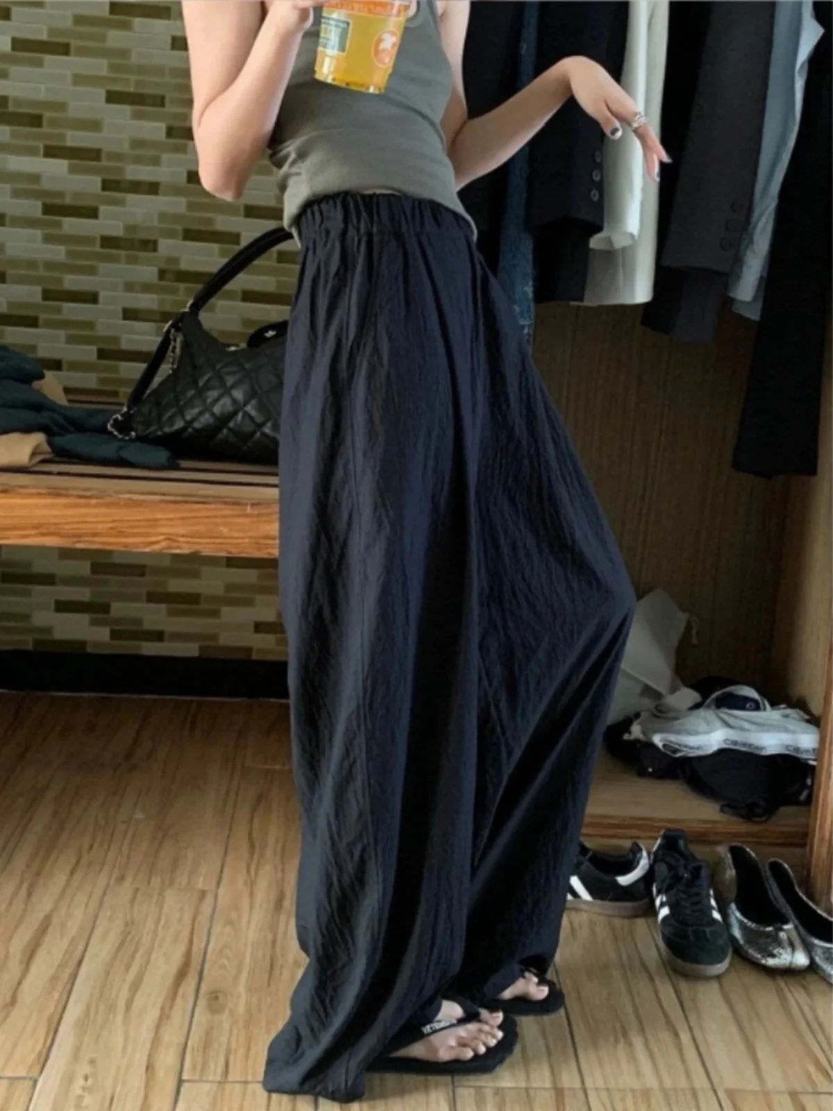 

Летние тонкие широкие брюки для женщин, свободного кроя, с защитой от солнца, охлаждающие, с высокой талией, длинные, из полиэфирного волокна