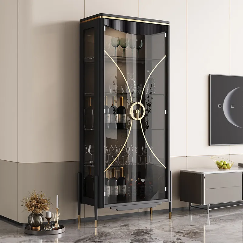 Living room wall glass wine cabinet black paint red wine cabinet with lock glass door display cabinet figure storage