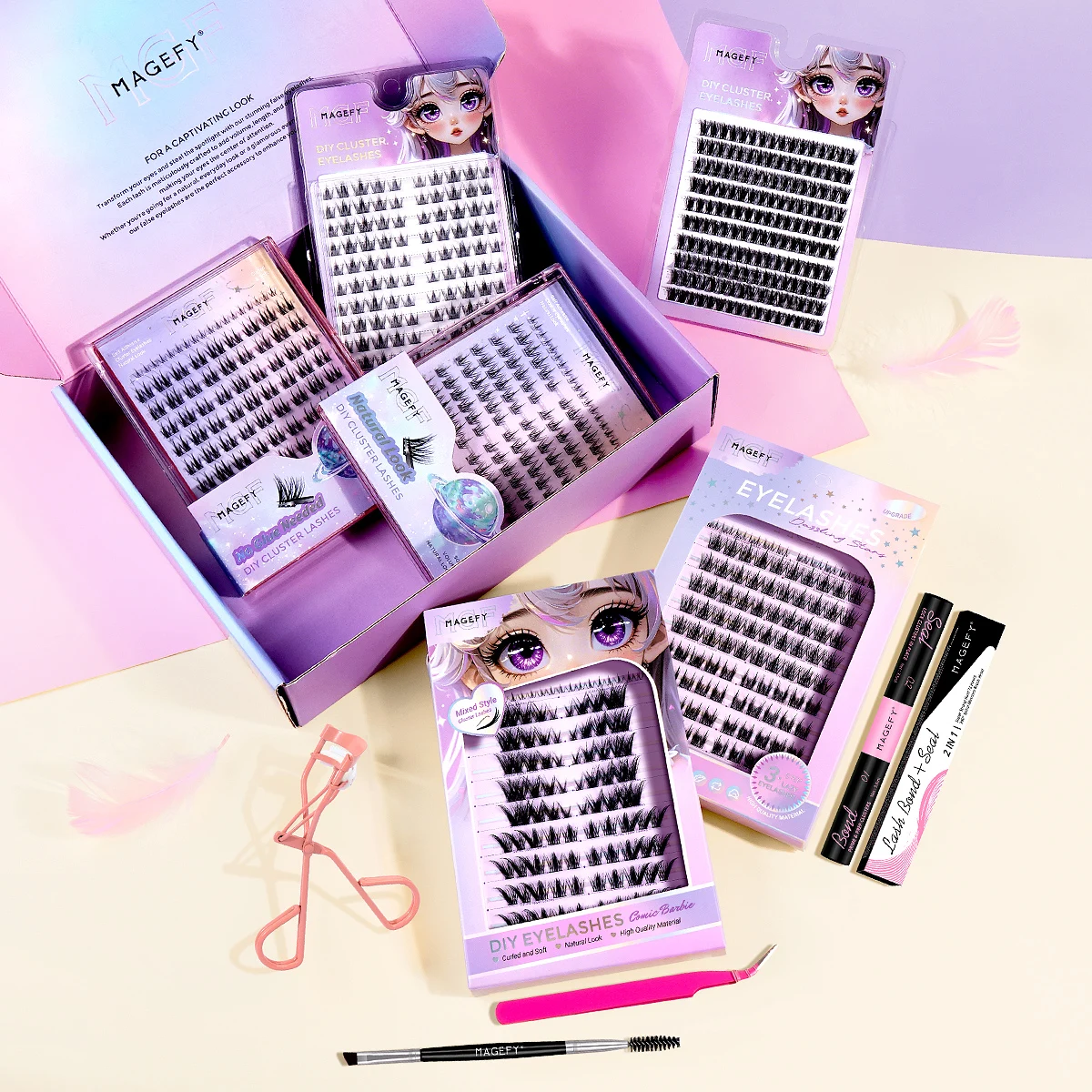 

MAGEFY False Eyelash Set Gift Box Contains 6 Trays Eyelashes with Tweezers, Eyelash Curler, Eyelash Brush and Eyelash Glue