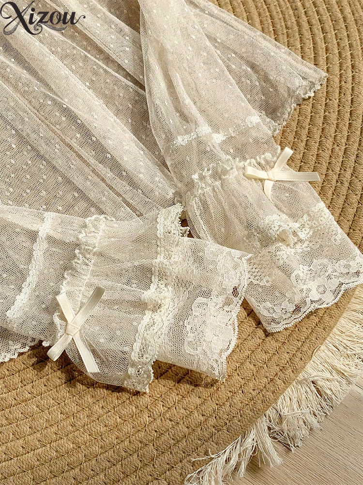 Hauts à manches longues pour femmes, chemise intérieure en dentelle, légère et confortable, chemises Lolita décontractées, chemisier élégant pour femmes, printemps été