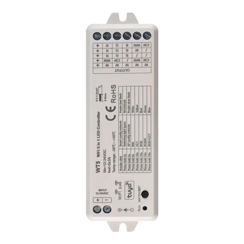 cycli-tuya-ledコントローラー-5-in-1-ディマー-cct-rgb-rgbw-rgbww-rgbcct対応-ストリップライト用-スマートライフ-wi-fi-24g-rfリモコン-12-24v-wt5