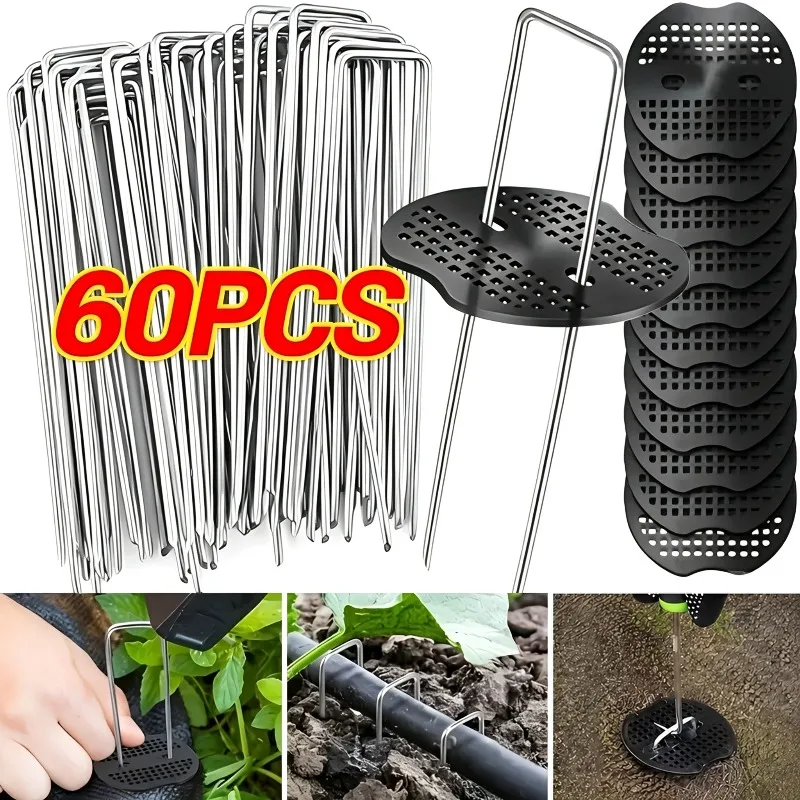 Multifunctional Garden Stakes with Black Pad U-Type Turf Staples Ground Nail Fence Hose Film Fixed Peg Gardening Tools Sod Pins