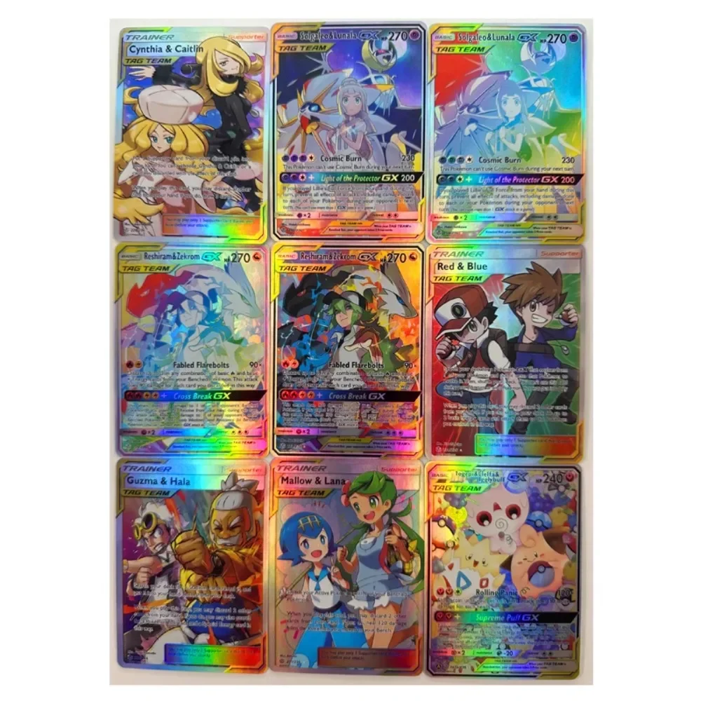 DIY Pokémon PTCG TAG TEAM English Lillie Cynthia Refractive Flashcard Anime Peripheral Game Collection Card Holiday Gift