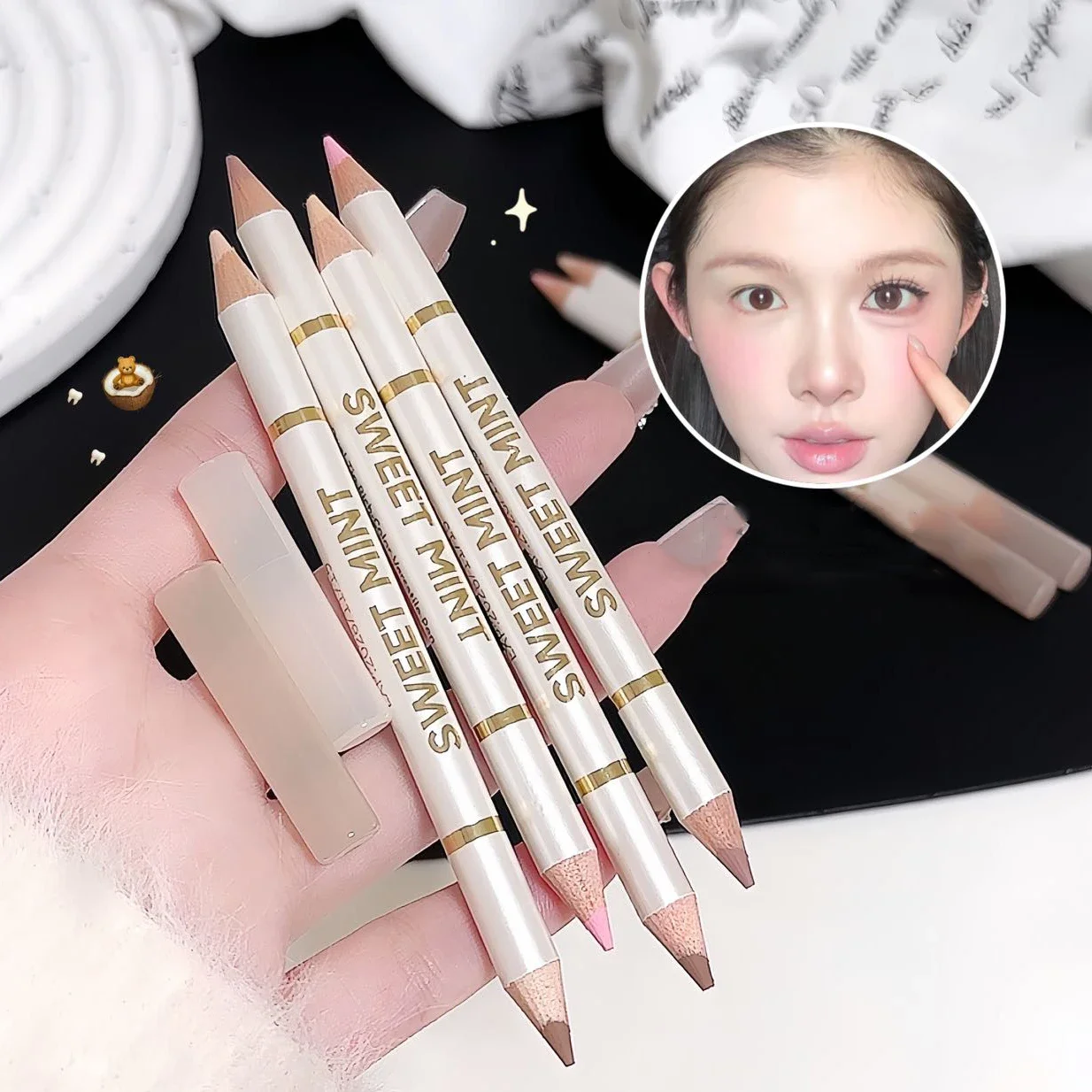 Dual End Aegyo-Sal Makeup Pen Nude Apricot Brown Under Eye Highlight & Shadow Pencil Natural Contour Brightening Eye Liner view 5