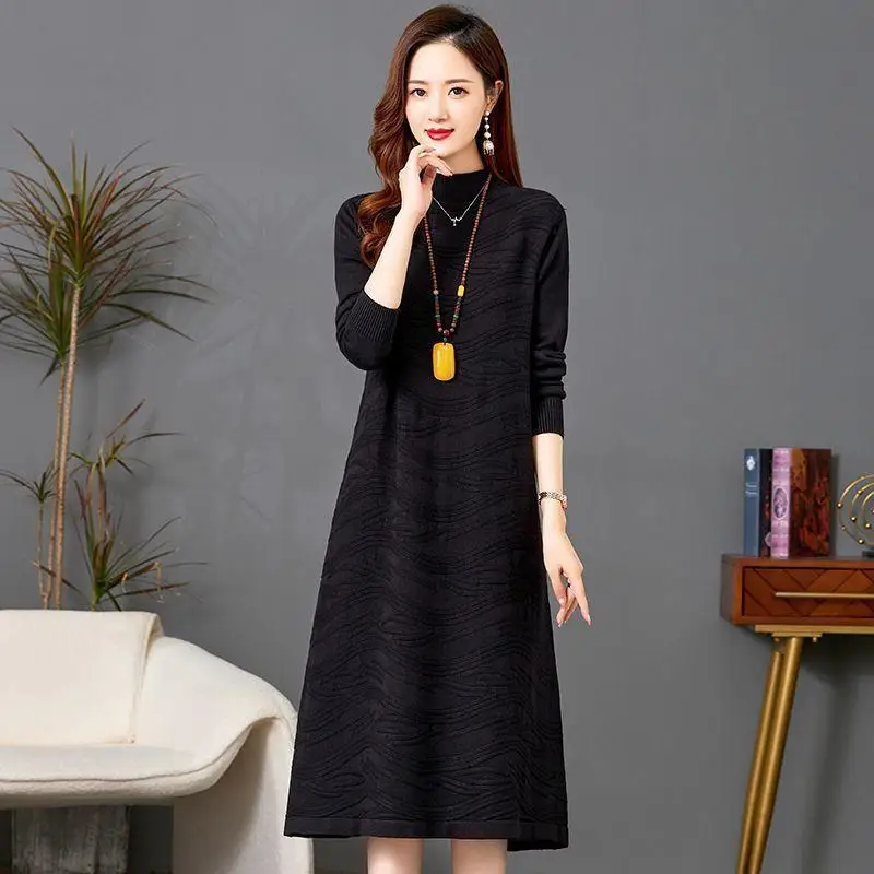 Warm Long Sweater Spring Autumn Mother Sweater Dress Loose Knitted Pullover Mom Jumper Fashion Knitwear Woolen Woman clothes