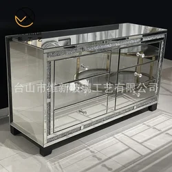 Cross-border light luxury mirror glass bookcase, modern simple home bedroom, living room, hotel storage cabinet