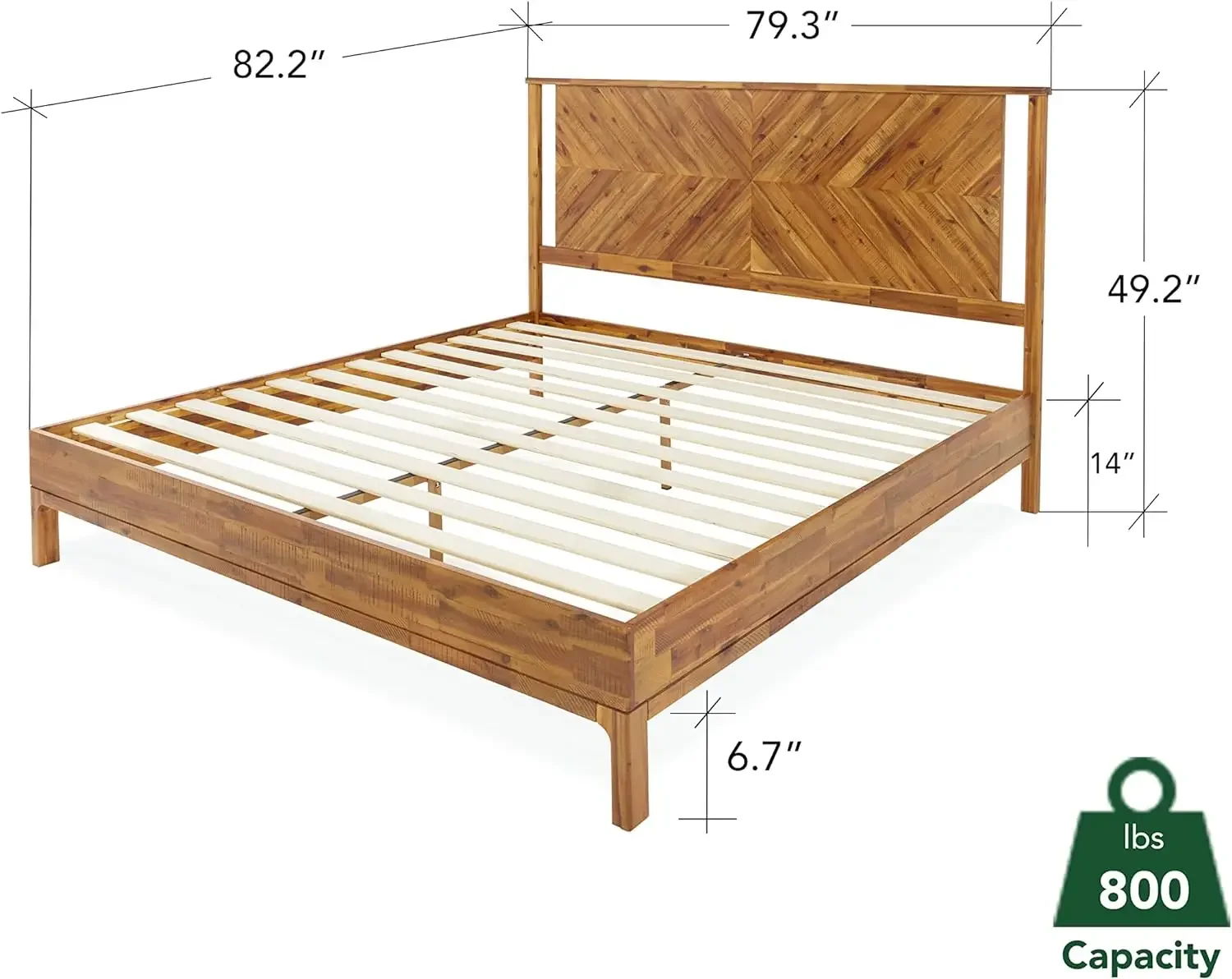 Deluxe Bed Frame with Headboard, 1 King,  Golden Brown, 14 in