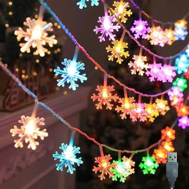 LED Snowflake USB Plug Lights String Festoon Light  Christmas Tree Light Aesthetic Room Decoration Wedding Party New Year Decor