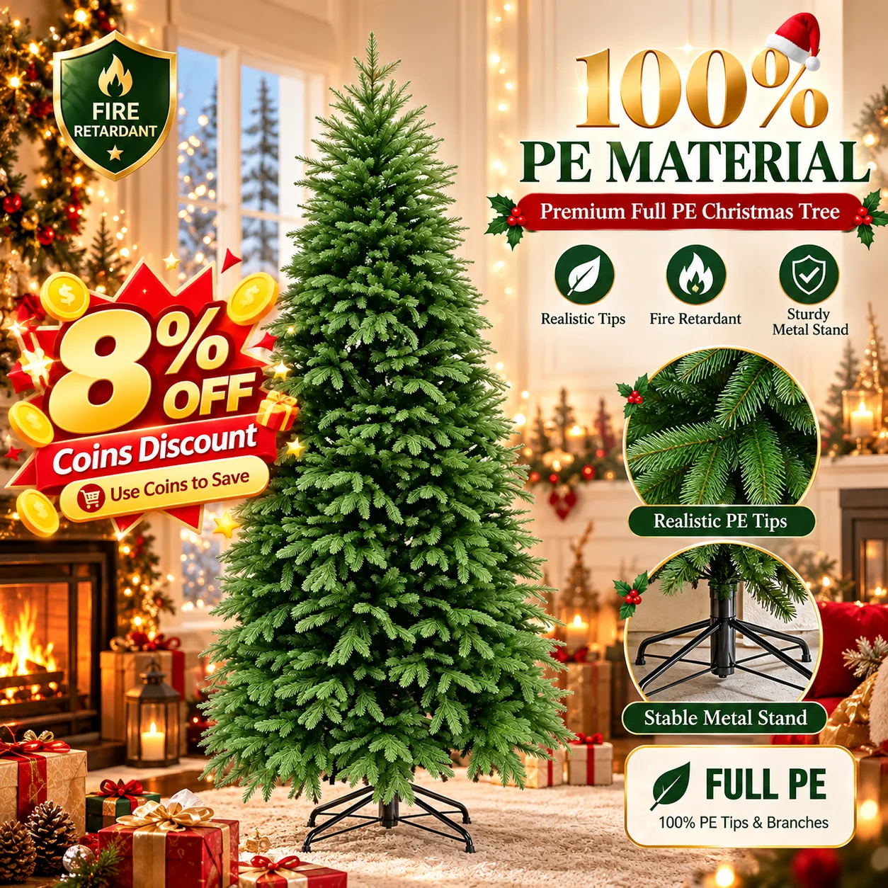 PE Artificial Christmas Tree Premium Luxury Encryption Large Green Xmas Tree Pines Home Party Decoration New Year Ornaments 2026