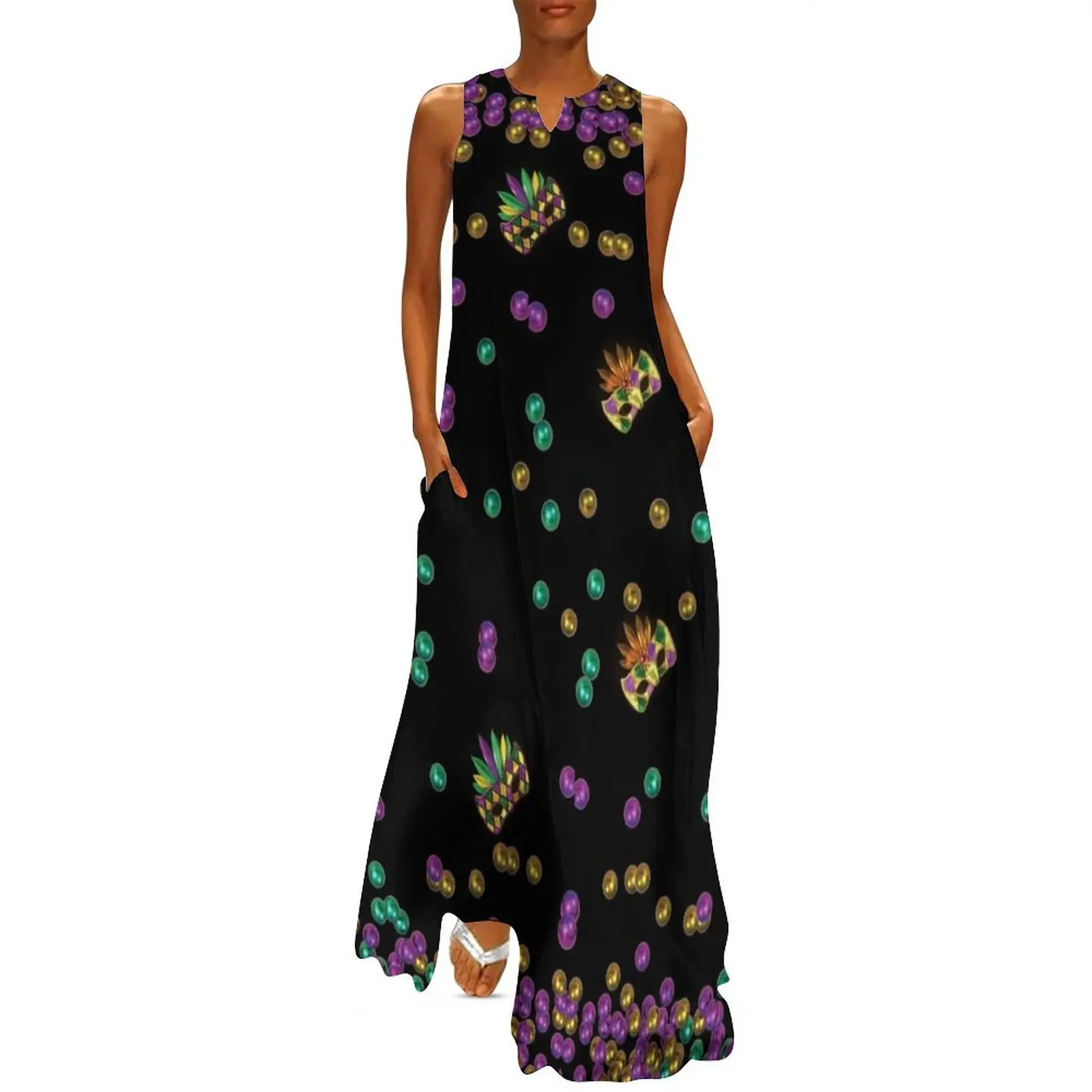 Modern Mardi Gras Pattern Long Dress women party dresses Women's long dress summer women's suit