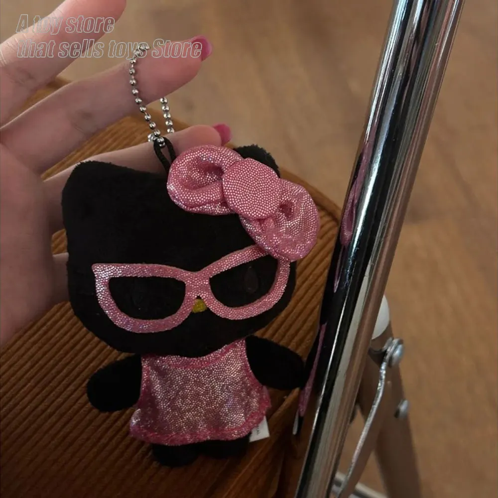 Hellokitty Pendant Cute Black Leather Shining Kitty Bag Keychain Doll Special Limited Sanrio Girl Gift 2023 NEW