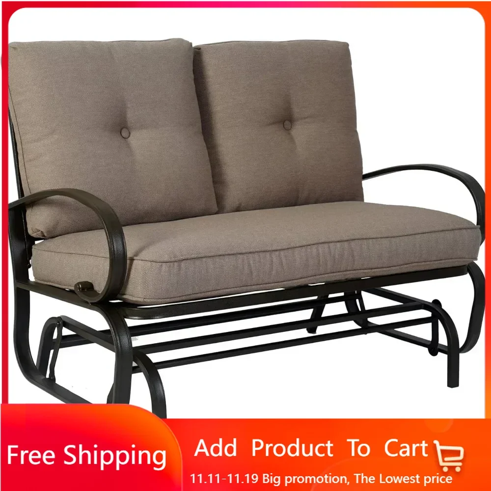 Cozy Patio Glider Bench - Outdoor Rocking Loveseat with Sturdy Frame and Cushioned Seats for Patio, Yard - Rocker Swing