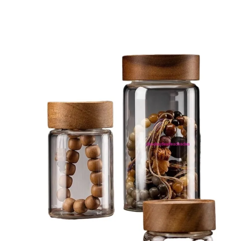 

glass Wenwan sealed jar Buddha beads walnut bracelet packaging bottle tangerine peel agarwood sandalwood display bead jar