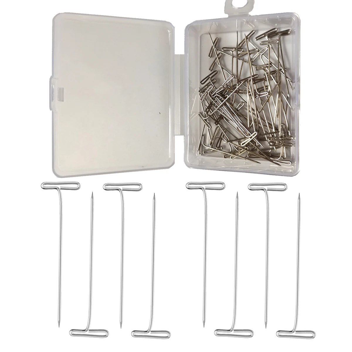 

5Plastic Box T Pins For Wigs 50 Pieces Stainless Steel T-Pins 32Mm/1.26Inch For Blocking Knitting Modelling And Crafts