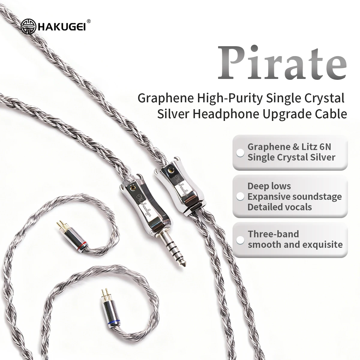 HAKUGEI Interchangeable Pins 0.78mm/MMCX Pirate. Graphene High-Purity Single Crystal Silver Headphone Upgrade Cable