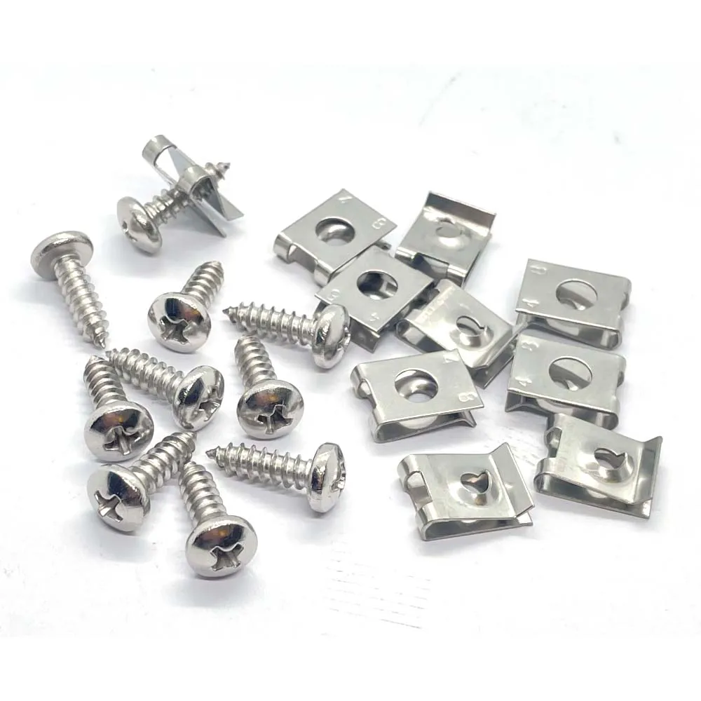 10 Sets Stainless Steel Self-tapping Screws U type Clips M4.2/4.8 for Car Motorcycle Scooter Fastener Fender Bumper Protection