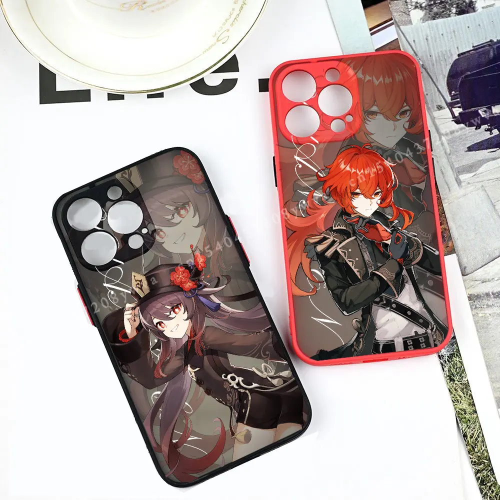 Anime Genshin Impact Phone Case For iPhone 11 13 12 14 Pro MAX XS XR SE20 8 7 Plus Hu Tao Kaedehara Shockproof Hard Cover Fundas