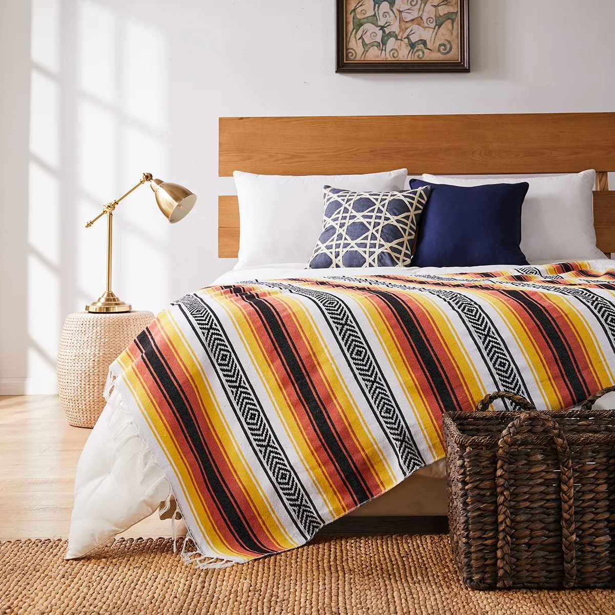 Soft Cozy Polyester Cotton Mexican Blanket Yoga Mat Blended Cape Woven Throw Sofa Shawl Home Textile Blanket Garden Camping