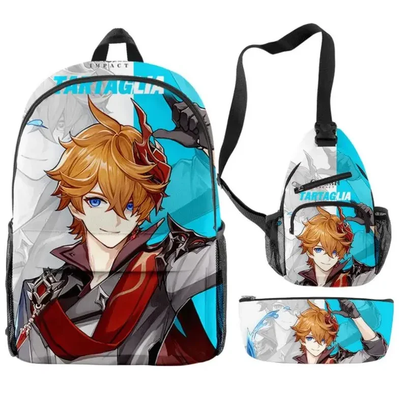Mochila de impacto Genshin de juego Unisex, mochila escolar de 3 unidades/juego para niños y niñas, mochila de viaje impermeable Oxford con cómic de dibujos animados para bicicleta