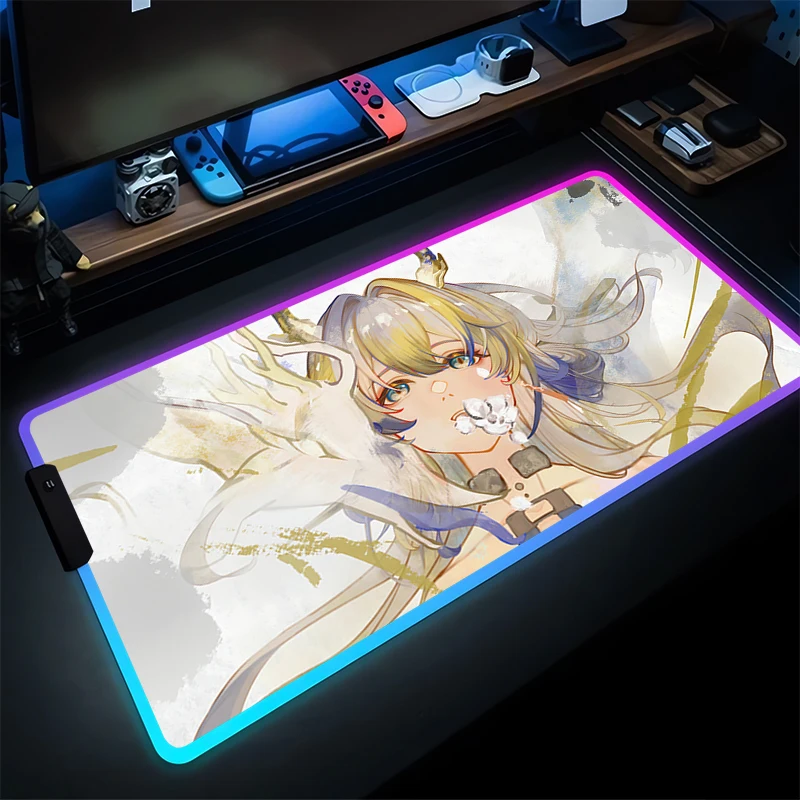 

RGB коврик для мыши Kawaii игровые аксессуары ноутбук компьютер скорость мини светодиодный коврик для клавиатуры ПК геймер Arknights Shu настольный коврик HD коврик для мыши