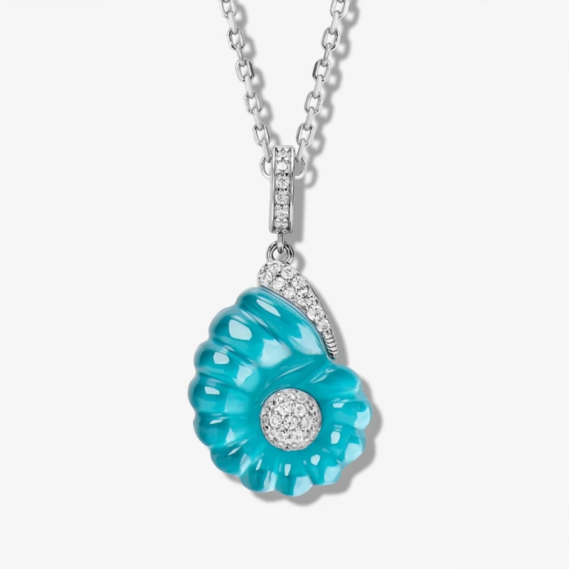 

Cameo Ocean Series Blue Conch White Crystal Collarbone Necklace 925 Pure Silver Fashion Synthetic Gemstone Pendant