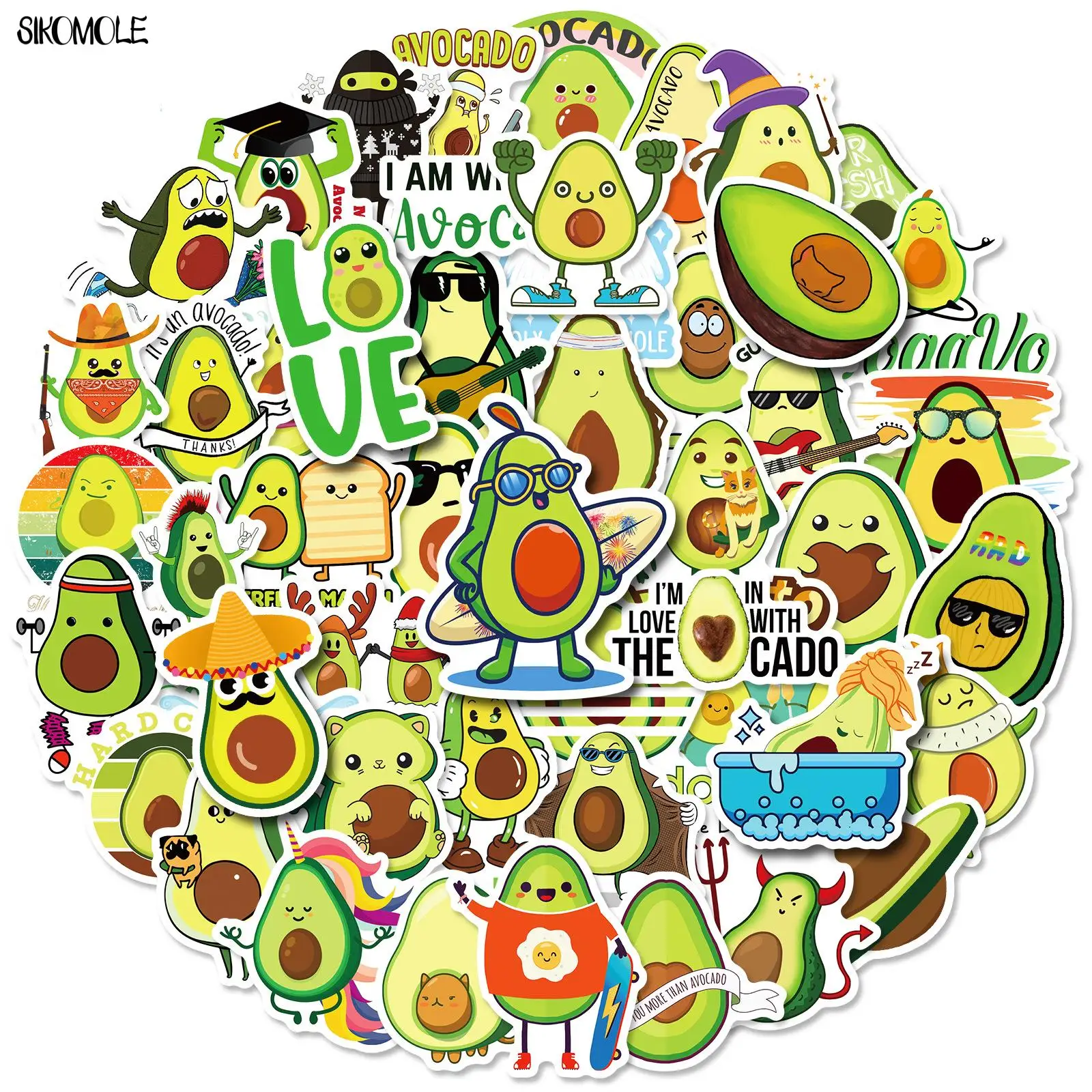 Pegatinas de aguacate de dibujos animados, 10/30/50 piezas, Kawaii, planta verde, juguete para montar en monopatín, equipaje, portátil, bicicleta, pegatina de Graffiti F5