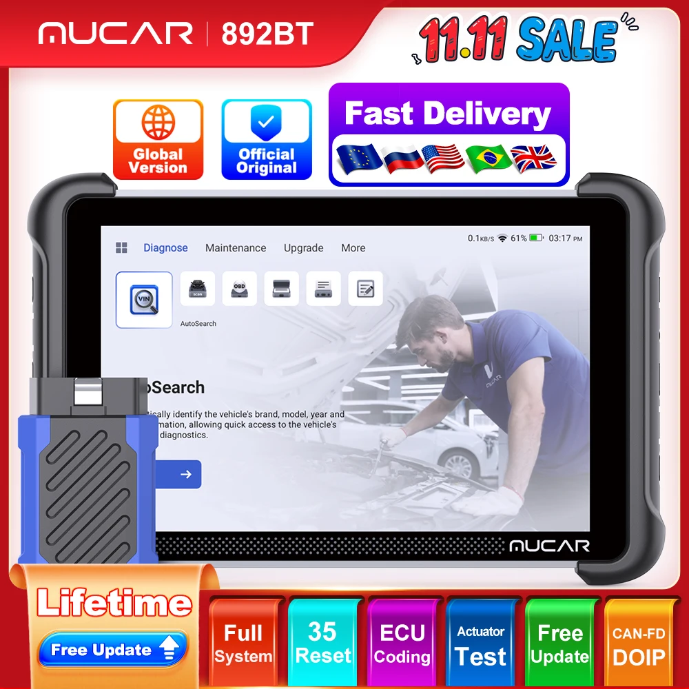 

Global Version MUCAR 892BT Lifetime FREE Car OBD2 Scanner Full System 35 Reset ECU Coding Bidirectional Auto Diagnostics Tool