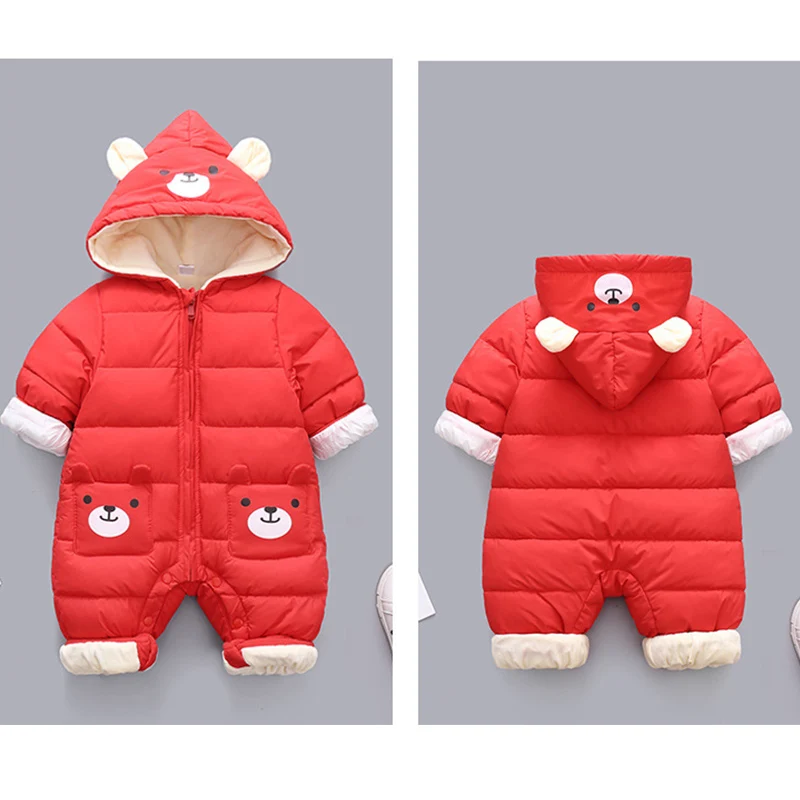 Baby Winter Snowsuit Plus Velvet Thick Baby Boys Jumpsuit 0-2 Years Newborn Romper Baby Girls Overalls Toddler Coat