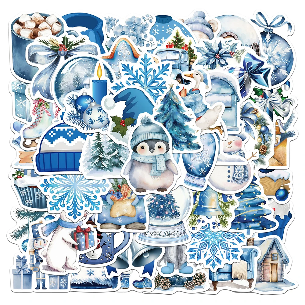 

10/30/50pcs Cute Aesthetic Blue Winter Cartoon Stickers Decals DIY Scrapbook Suitcase Helmet Car Waterproof Graffiti Sticker Toy