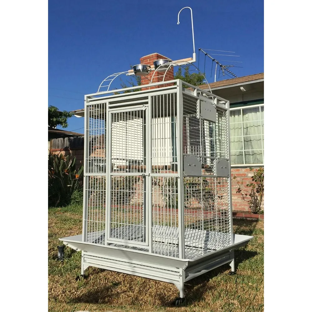 

Extra Large Double Ladders Open Play Top Wrought Iron Bird Parrot Parttot Finch Macaw Cockatoo Cage, Include Seed Guard and Toy