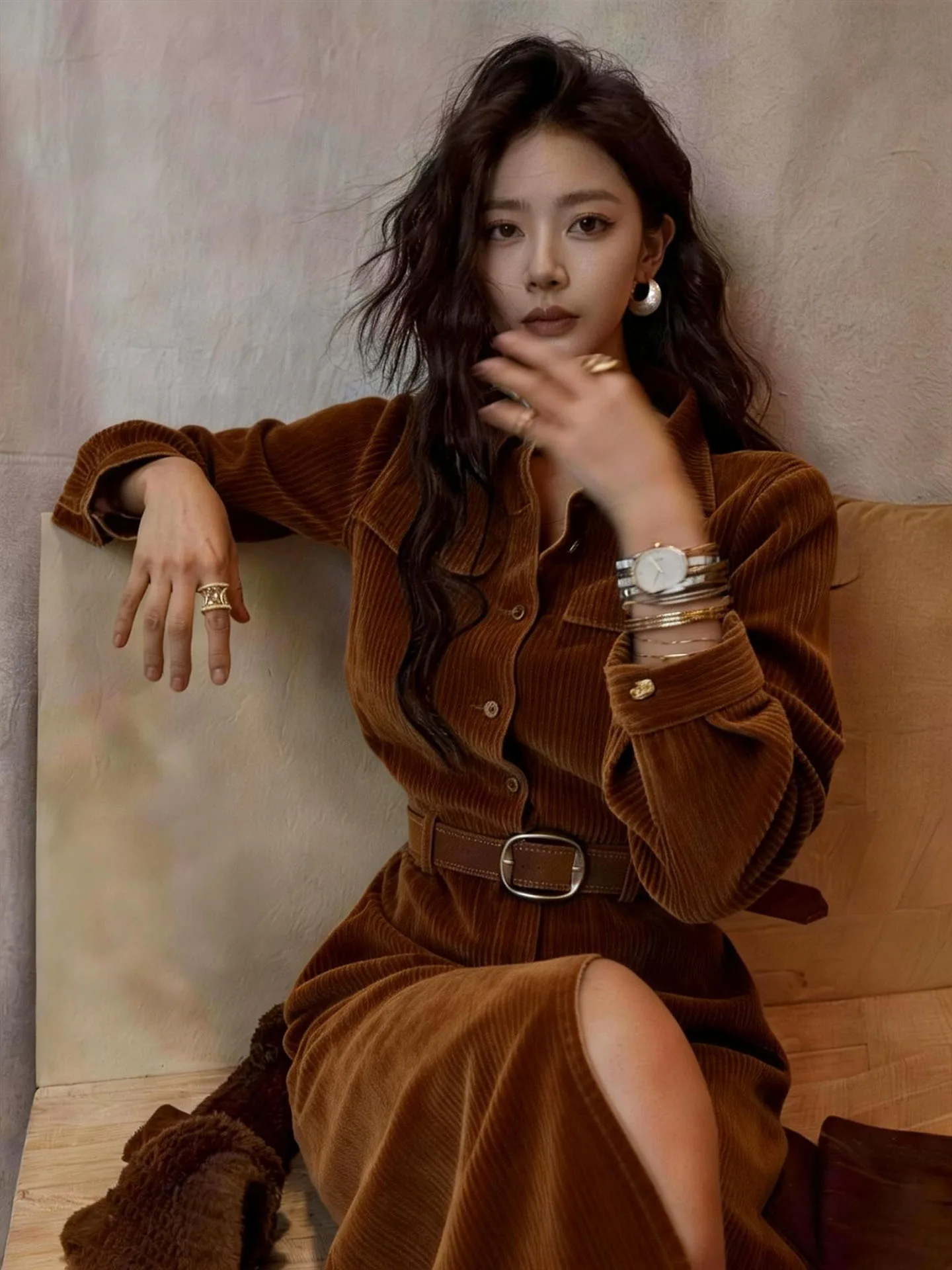 

Ele Brown Corduroy irt Dr Sli Spring 2026 New Arrival Sisterly Sle Long Skirt Polyester Fiber A-Line Silhouette