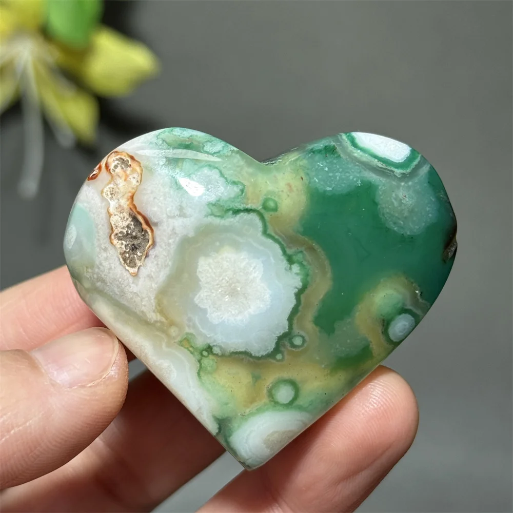 Pierre précieuse naturelle, Agate cerise verte, cristal minéral en forme de cœur, décoration de jardin de maison, cadeau porte-bonheur, prière de thérapie énergétique