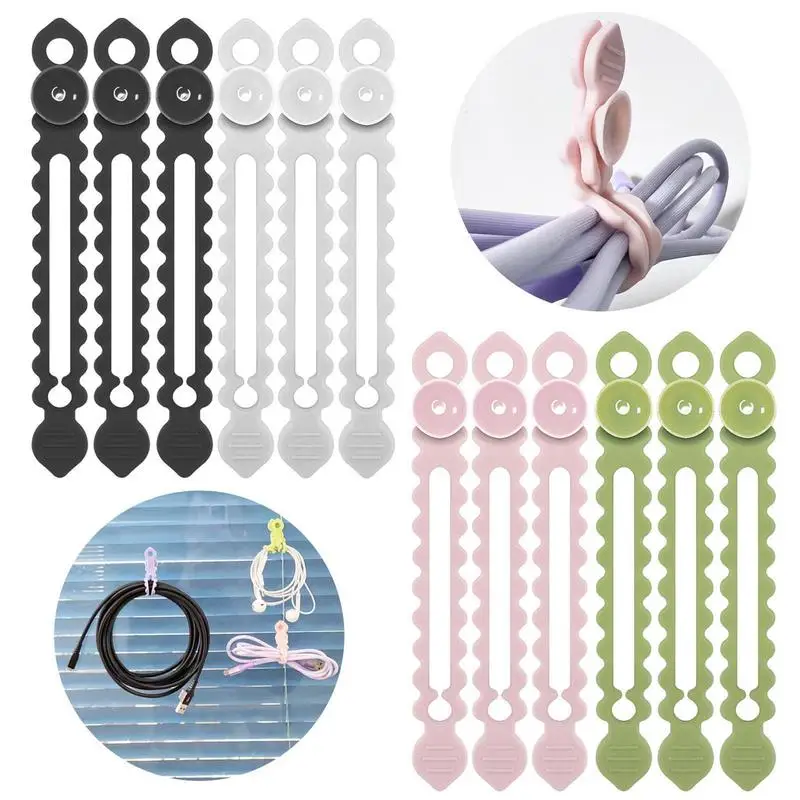 Silicone Cable Ties Silicone Reusable Cable Management Organizer Reusable Cable Organizer With Suction Cup Multipurpose Cord