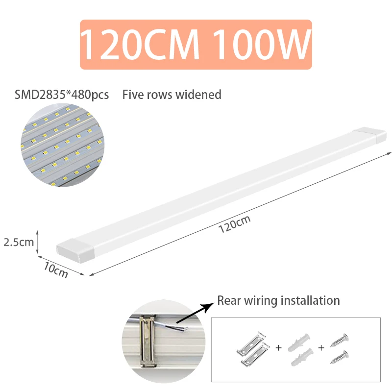 120CM Led Lights Tube Garage LED Lamp Tube 100W Super Bright Workshop 220V Garage Accessories Warehouse Kitchen Cabinet Lighting
