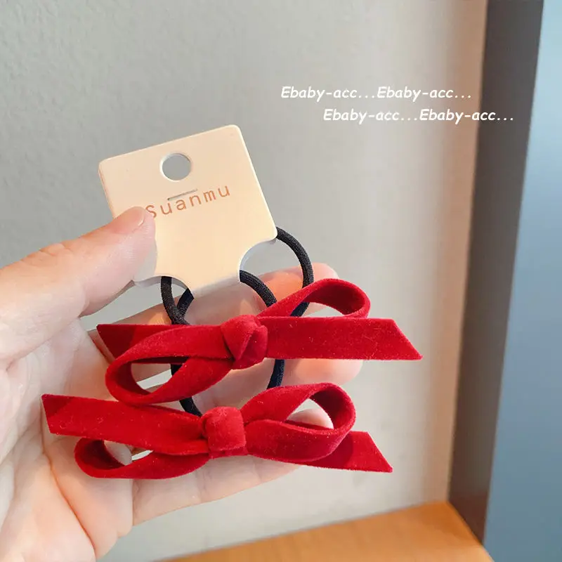 Hair Clips Hair Ties Velvet Bow Wine Red Korean Style Princess Ponytail Side Bangs Non Slip Soft Grip for Girls Kids Daily
