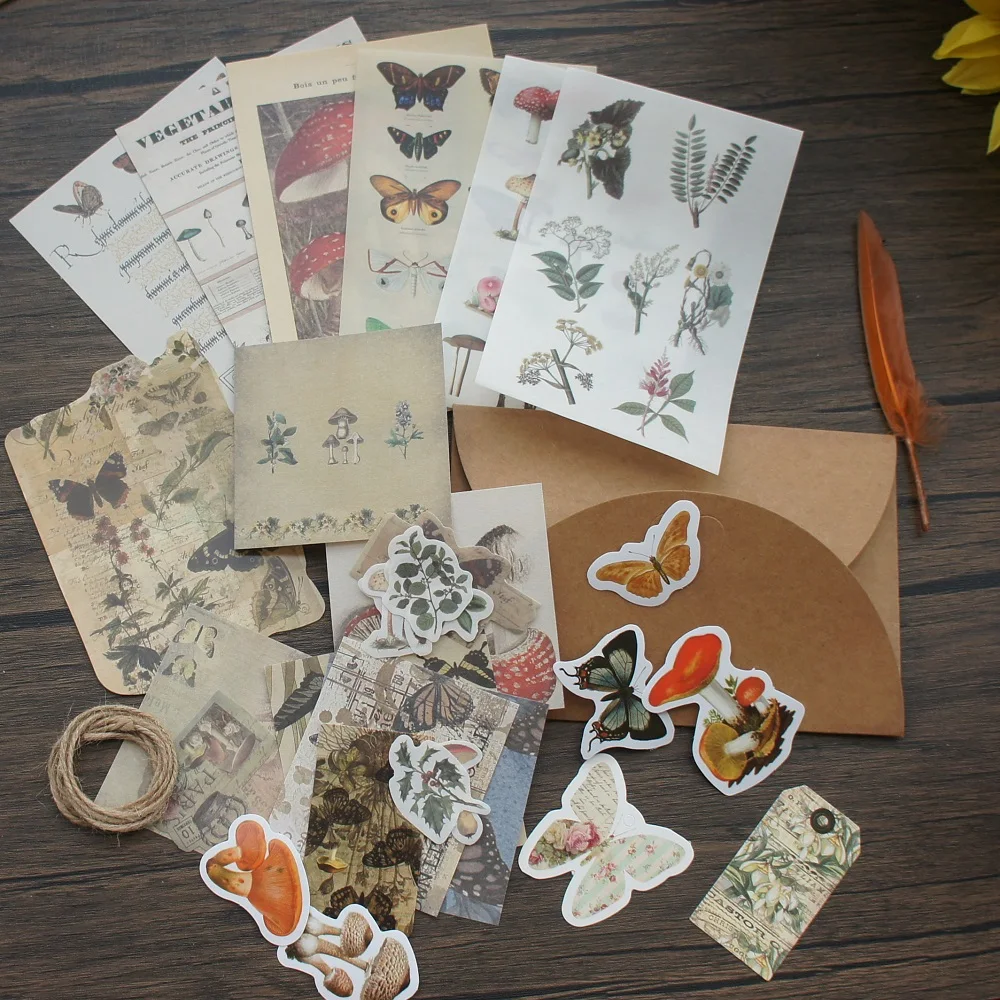 

30pcs Phases of The Moon Mushroom Butterfly Sticker Envelop Paper Set Creative Craft Paper Background Scrapbooking DIY Use