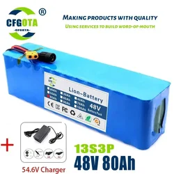 48V 80Ah 1000w 13S3P XT60 48V Lithium ion Battery Pack 80000mah For 54.6v E-bike Electric bicycle Scooter with BMS+charger