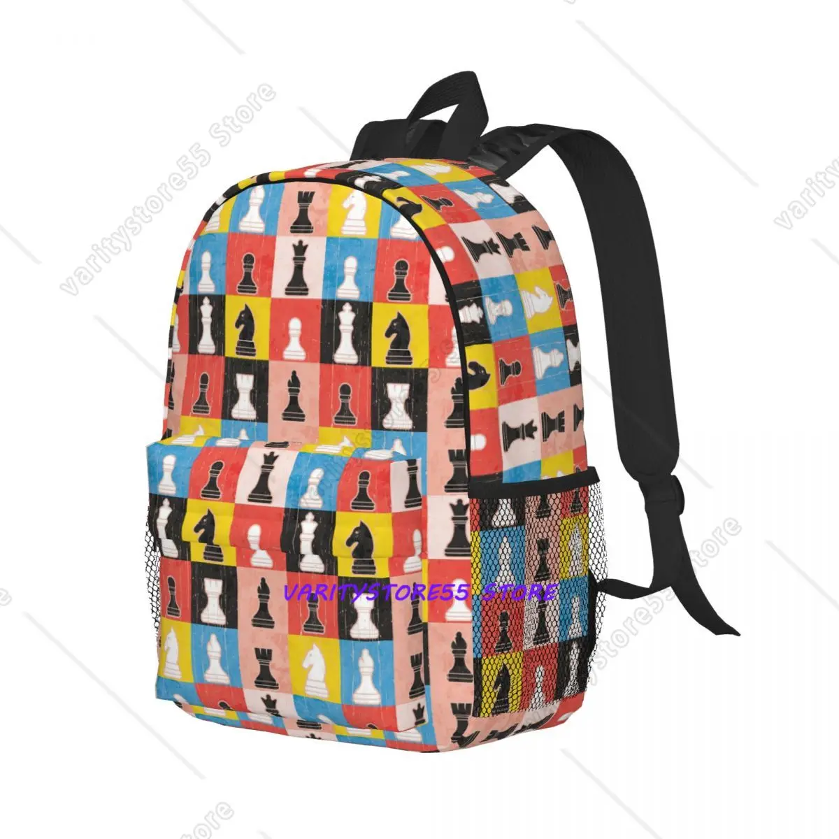Distressed Chess Pieces Color Block Checkerboard Backpack Student Boy Girl BookBag School Bag Laptop Shoulder Bags for Men Women