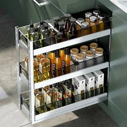 Kitchen Cabinet Drawer Seasoning Storage Shelf 2 layer Condiments Pull Basket Aluminum Alloy Pull Out Cabinet Organizer Rack