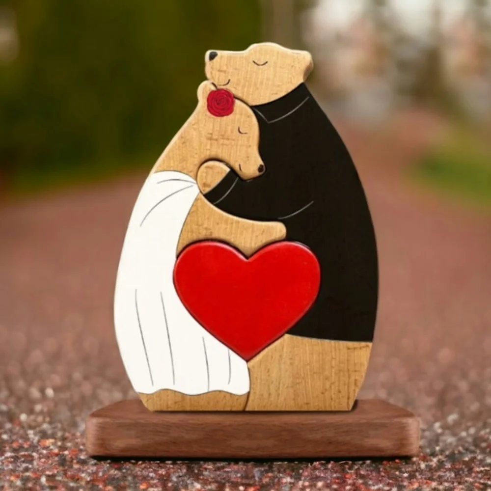 

Valentine's Day Gift Personalized Couple Bear Wooden Bear Puzzle with Custom Family Couple Name Anniversary Birthday Gift