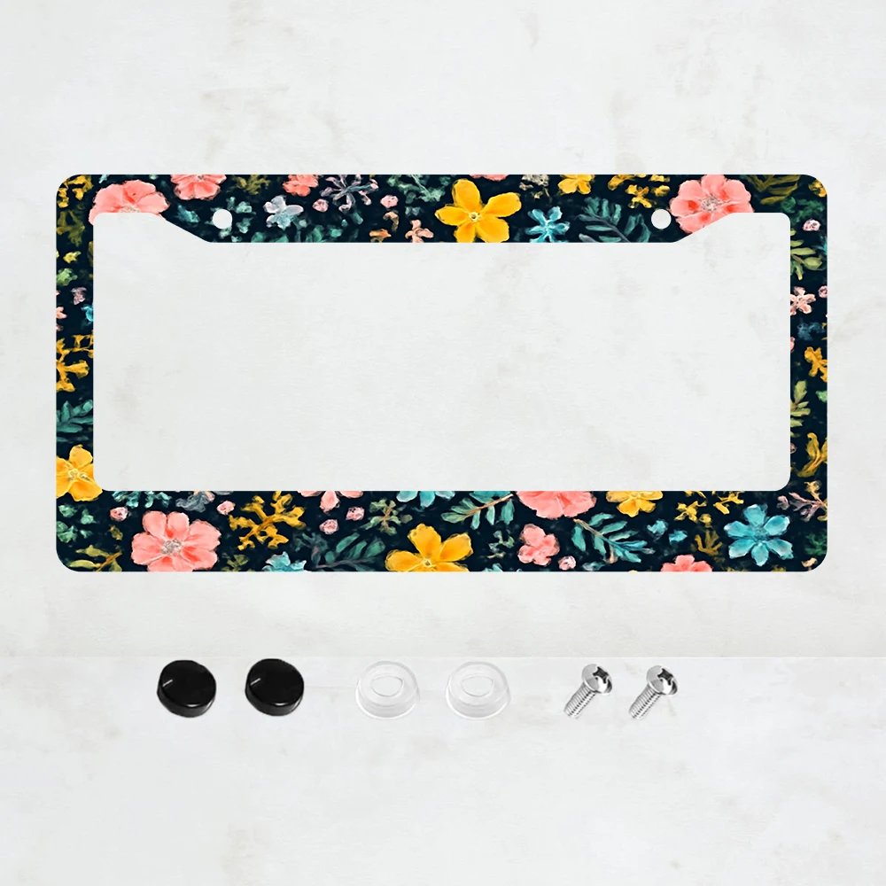

1 шт. рамка для номерного знака с 2 отверстиями, разноцветный цветочный дизайн, алюминий, 6x12 дюймов, с винтами, ретро-декор для автомобиля