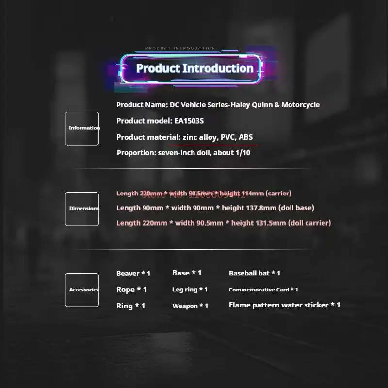 Dc genuino principal Gu Suicide Squad Harleen Quinzel motocicleta figura de acción modelo adornos de mesa coleccionable niño juguete para regalo