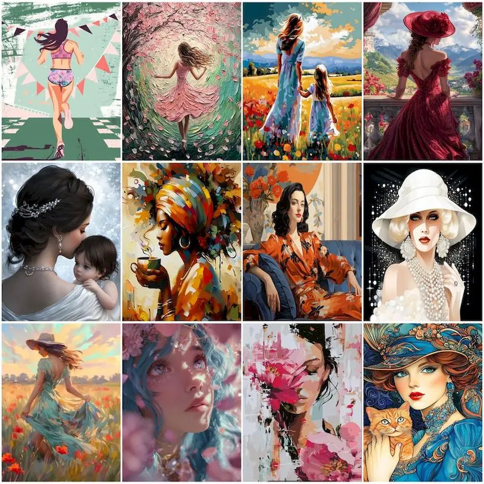 

RUOPOTY Oil Painting By Numbers Women girls Paint Kit Color Markers Decorative Paintings Markers By Numbers Canvas Wall Art Set