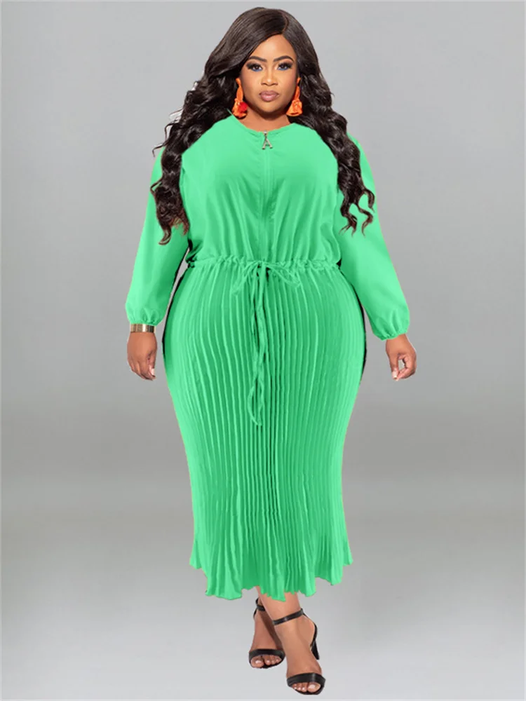 Wmstar Plus Size Women Dress O Neck Fashion High Waist Bandage Elegant Long Sleeve Fall Maxi Dresses Wholesale Dropshipping