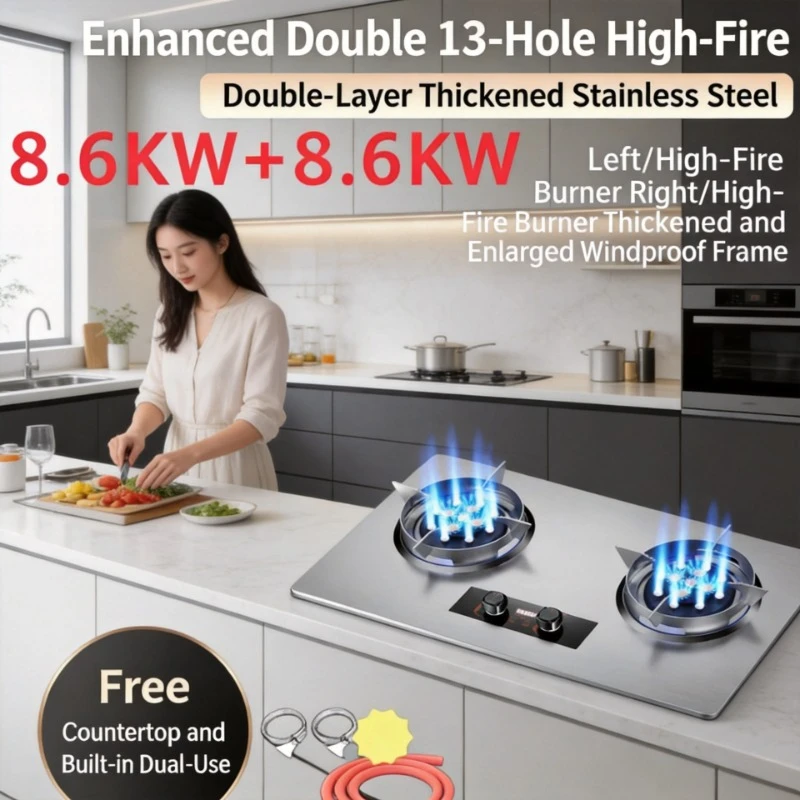 8.5KW High Power Built In Double Burner Gas Cooktop Energy Saving Strong Flame Household Stove Support Natural Gas LPG