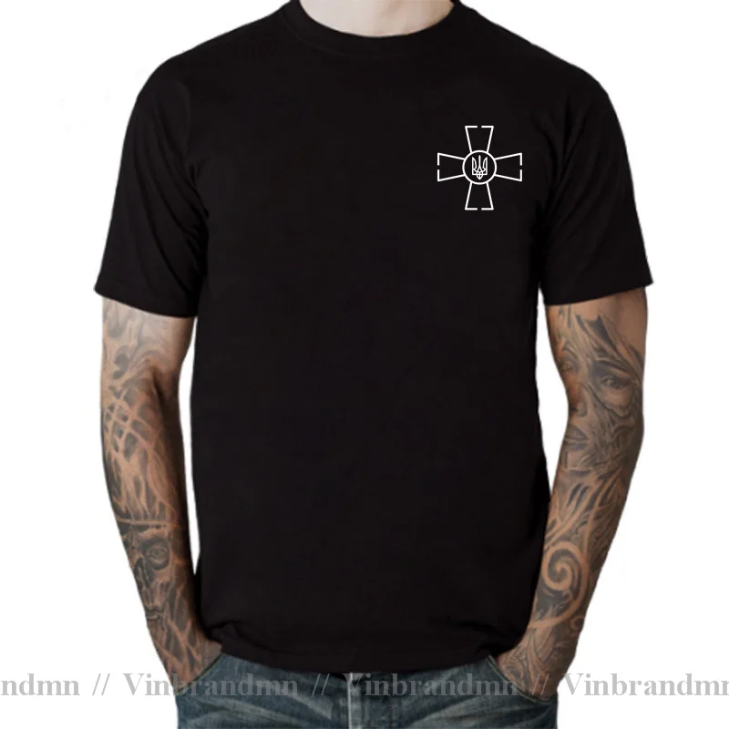 Ukrainian Emblem Logo Men's Boy Gift Cotton T-Shirt Ukraine Zelensky T Shirt Men's Training Tactical Military Army Cross T-Shirt