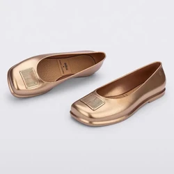 Mini Melissa Women Jelly Shoes Women Fashion Square Head Flat Bow bun Ladies Single Shoe Classical Cover Feet Grandma Shoes